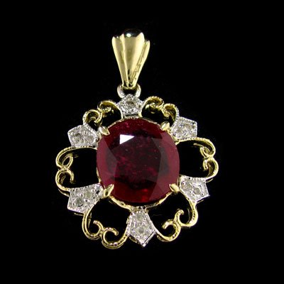 APP: $9.8k 14 kt. Gold, 4.84CT Ruby & Diamond Pendant: 14 kt. Gold, 4.84CT Ruby and Diamond Pendant - Thank you for viewing this Item. We hope that you are successful in your bidding. For over 30 years we have given the best possible customer service to o