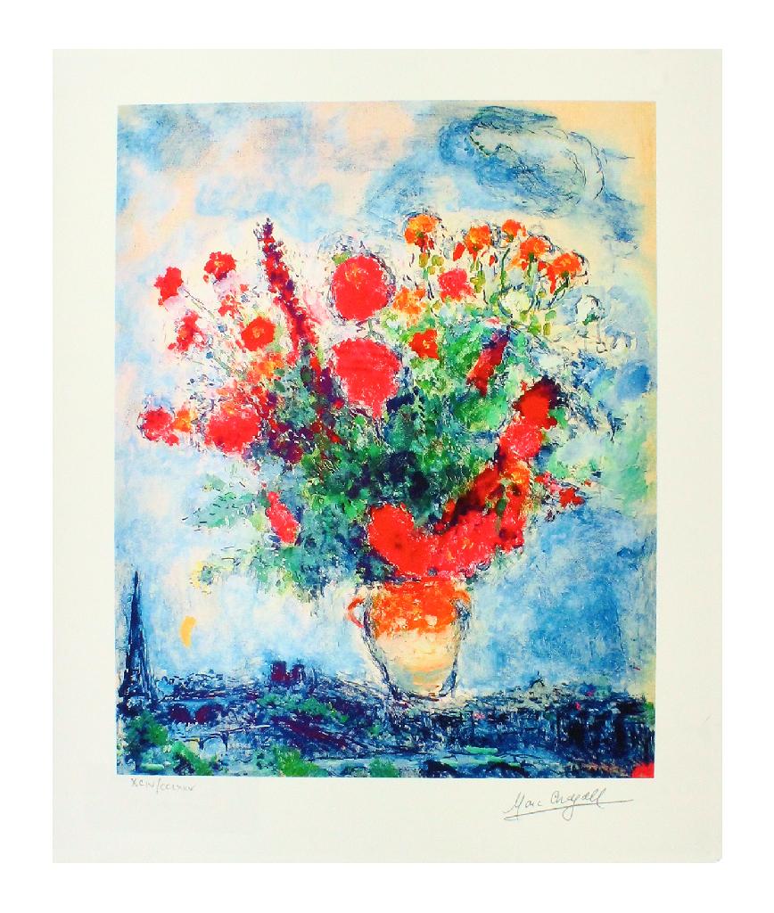 MARC CHAGALL Bouquet Over City, XCVIII of CCLXXV: Gov. File: P-10539 Marc Chagall MARC CHAGALL: Bouquet Over City 10 inches X 12 inches (Unframed)Shipping: $24.95