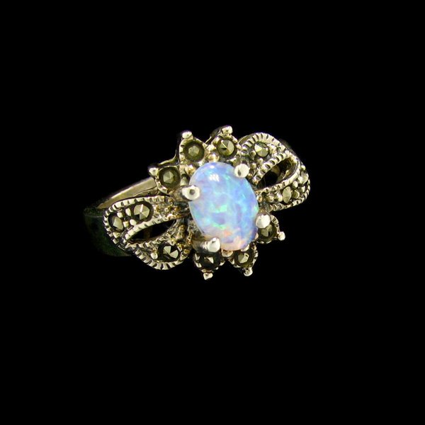 Opal Marcasite & Sterling Silver Ring: Opal Marcasite and Sterling Silver Ring - Thank you for viewing this Item. We hope that you are successful in your bidding. For over 30 years we have given the best possible customer service to our 10