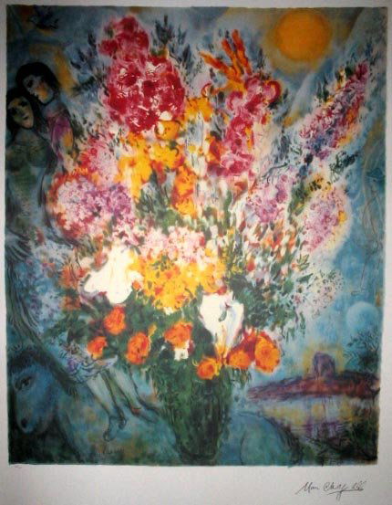 MARC CHAGALL Floral Bouquet Print, Limited Edition: MARC CHAGALL: Floral Bouquet Print - Thank you for viewing this Item. We hope that you are successful in your bidding. For over 30 years we have given the best possible customer service to our 1000's