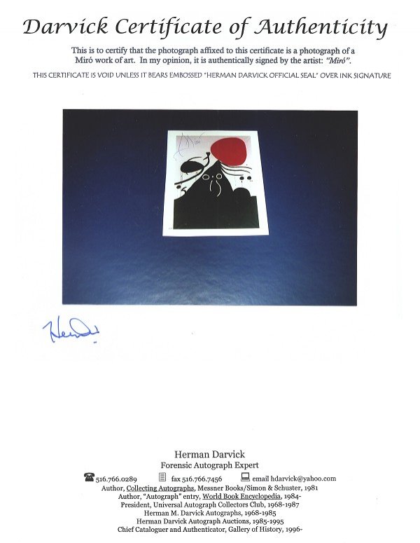 JOAN MIRO Hand Signed Book Photo: Miro, Hand Signed Book Photo Joan Miro Joan Miro - Thank you for viewing this Item. We hope that you are successful in your bidding. For over 30 years we have given the best possible customer service 
