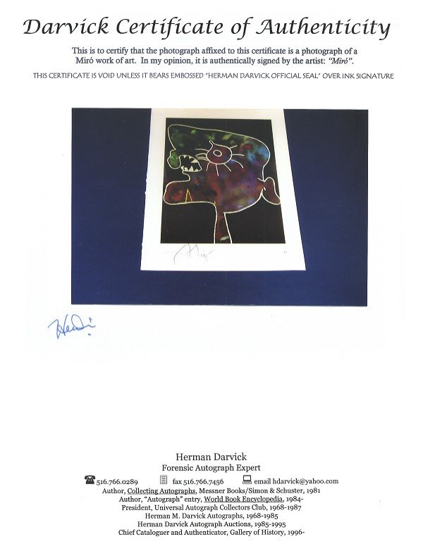 JOAN MIRO Hand Signed Book Photo: Miro, Hand Signed Book Photo Joan Miro Joan Miro - Thank you for viewing this Item. We hope that you are successful in your bidding. For over 30 years we have given the best possible customer service 