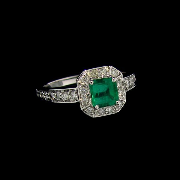 APP:6.4k 18kt W Gold 0.55CT Emerald & Diamond Ring: 18 kt. White Gold, 0.55CT Emerald and Diamond Ring signed M. Christoff - Bid with outmost confidence from GAA. We have been in business for over 35 years, and pride ourselves on perfect customer servi