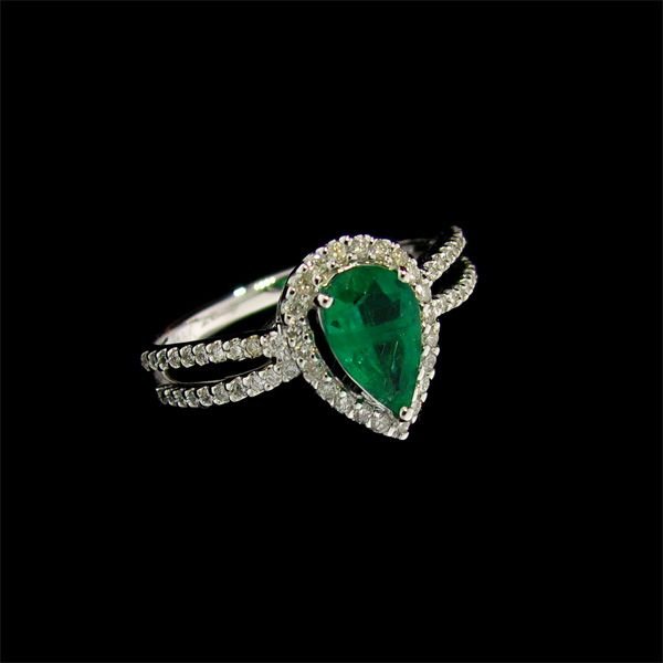 APP:5.9k 18kt W Gold 0.60CT Emerald & Diamond Ring: 18 kt. White Gold, 0.60CT Emerald and Diamond Ring signed M. Christoff - Bid with outmost confidence from GAA. We have been in business for over 35 years, and pride ourselves on perfect customer servi