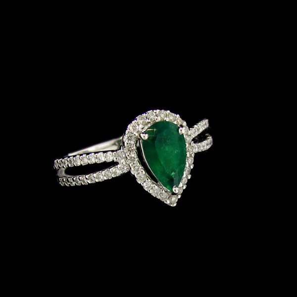 APP:5.1k 18kt W Gold 0.60CT Emerald & Diamond Ring: 18 kt. White Gold, 0.60CT Emerald and Diamond Ring signed M. Christoff - Bid with outmost confidence from GAA. We have been in business for over 35 years, and pride ourselves on perfect customer servi