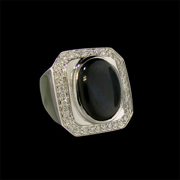 APP:12k 14kt W Gold 14CT Blue Star Sapphire & Dia. Ring: 14 kt. White Gold, 14.35CT Blue Star Sapphire and Diamond Ring signed M. Christoff - Bid with outmost confidence from GAA. We have been in business for over 35 years, and pride ourselves on perfect cu