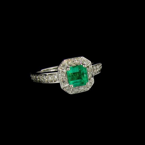 APP:4.7k 18kt W Gold 0.61CT Emerald & Diamond Ring: 18 kt. White Gold, 0.61CT Emerald and Diamond Ring signed M. Christoff - Bid with outmost confidence from GAA. We have been in business for over 35 years, and pride ourselves on perfect customer servi