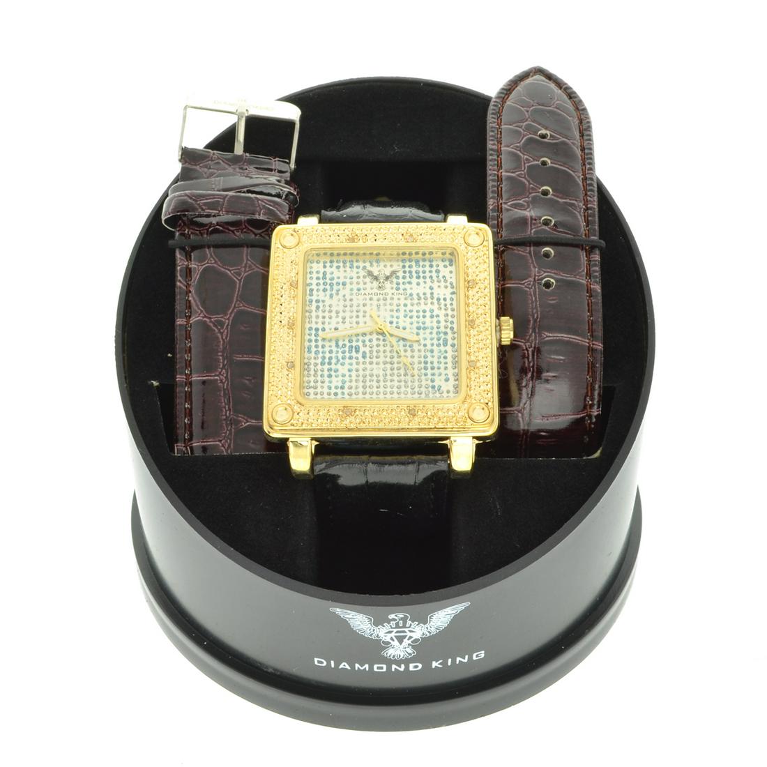 Diamond King Men's Square Stainless Steel Watch On Case: Gov. File: 49957 Diamond King Men's Square Stainless Steel Watch On Case And Interchangeable Black & Brown Band Asset Type: Diamond Watch Shipping: $19.95