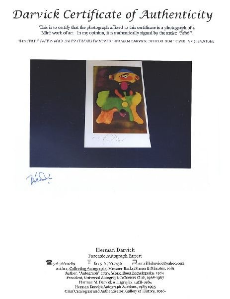 JOAN MIRO, Hand Signed Book Photo: Miro, Hand Signed Book Photo Joan Miro Joan Miro - Bid with utmost confidence from GAA. We have been in business for over 35 years, and pride ourselves on perfect customer service. For more informatio