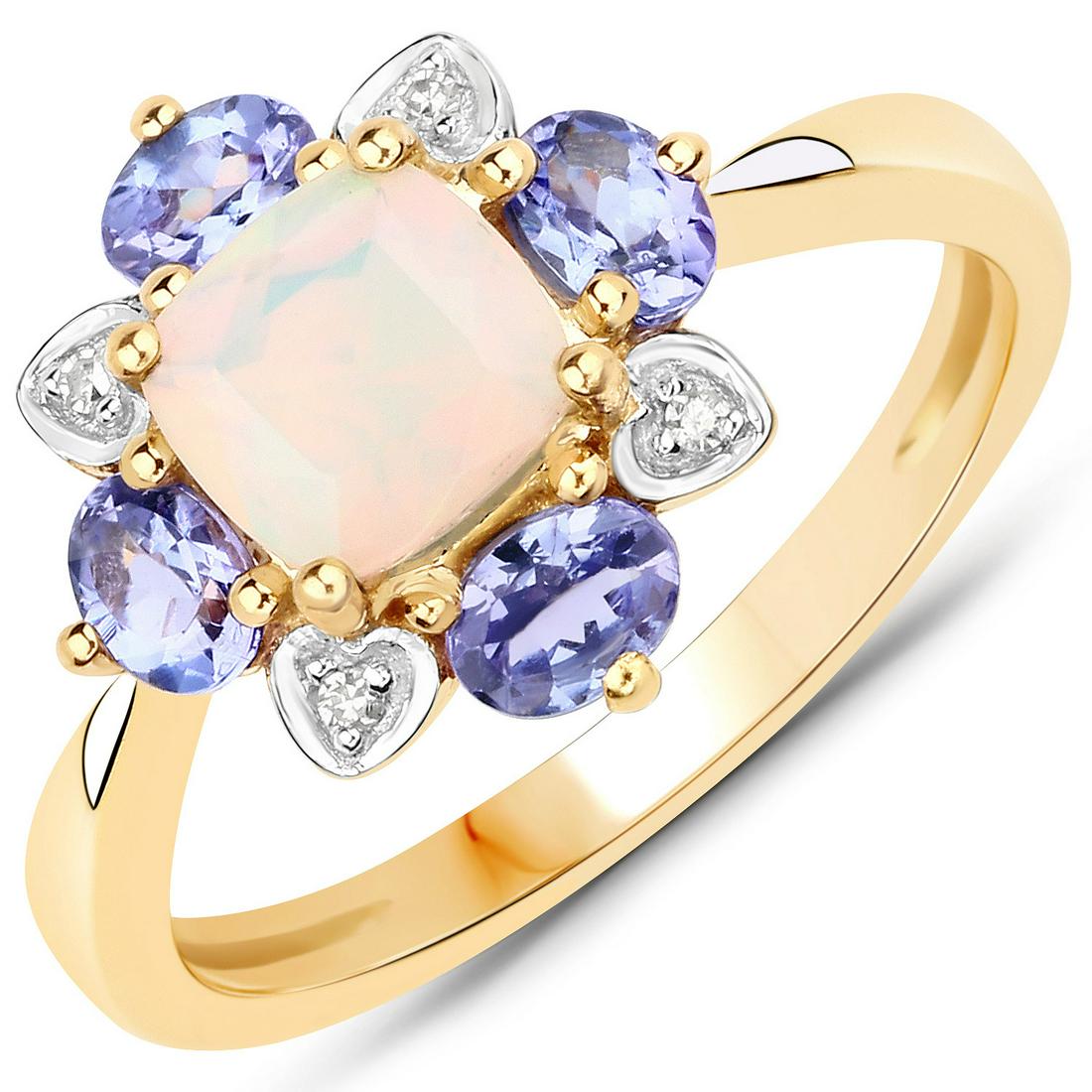 APP: 1.7k 10KT Yellow Gold 6.00mm Ethiopian Opal 0.68CT: Gov. File: H-86993 10KT Yellow Gold 6.00mm Ethiopian Opal 0.68CT Tanzanite and White Diamond Ring -Great Investment- (Vault_Q) (QR15497ETHOPTANWD-10KY-7) Retail Replacement Value: $1.7K Asset Type: Ri