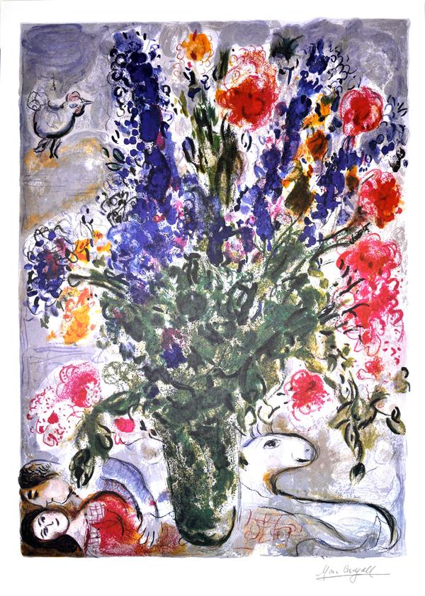 MARC CHAGALL Les Lupins Bleu Print, 159 of 500: Gov. File: P-08597 Marc Chagall MARC CHAGALL: Les Lupins Bleu Print 35 inches x 25 inches (Unframed)Shipping: $24.95