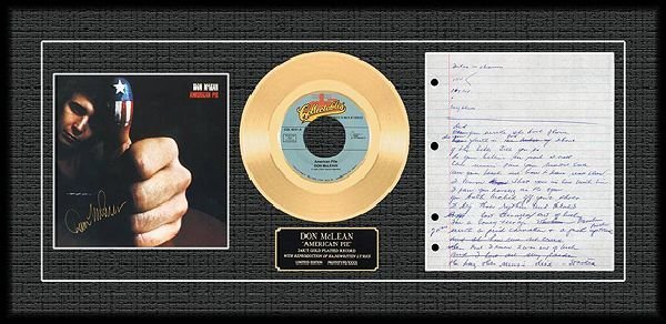 DON MCLEAN "American Pie" Gold Record: DON MCLEAN "American Pie" - Bid with utmost confidence from GAA. We have been in business for over 35 years, and pride ourselves on perfect customer service. For more information on this ite