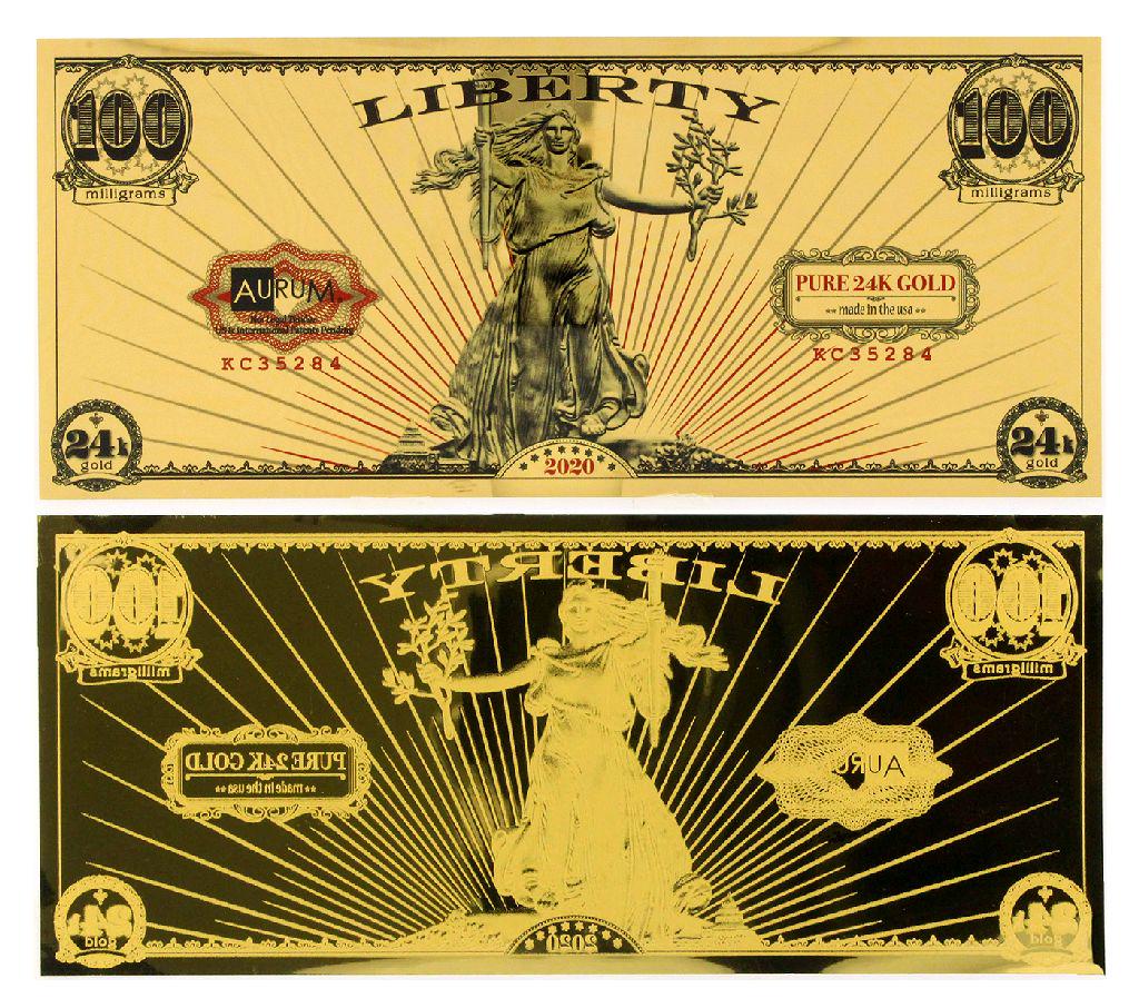2020 1/10 Gram Aurum Liberty Excellent 24K Gold Note -: Gov. File: C-83000 2020 1/10 Gram Aurum Liberty Excellent 24K Gold Note - Great Investment - Asset Type: Paper Money Shipping: $9.95