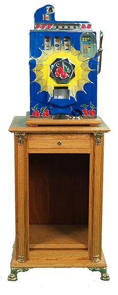 Antique 5 Cent Mills Bursting Cherry Slot Machine: 5 Cent Mills Bursting Cherry Slot Machine, on wood stand, restored w/ keys - Thank you for viewing this Item. We hope that you are successful in your bidding. For over 30 years we have given the best