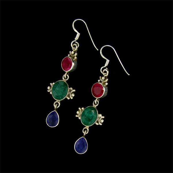 APP:10k 12CT Ruby, Sapphire, Emerald, & Sterling Earrin: 12.21CT Ruby, Sapphire, Emerald, and Sterling Silver Earrings - Appraisal Value: $10.1K - Bid with utmost confidence from GAA. We have been in business for over 35 years, and pride ourselves on perfec