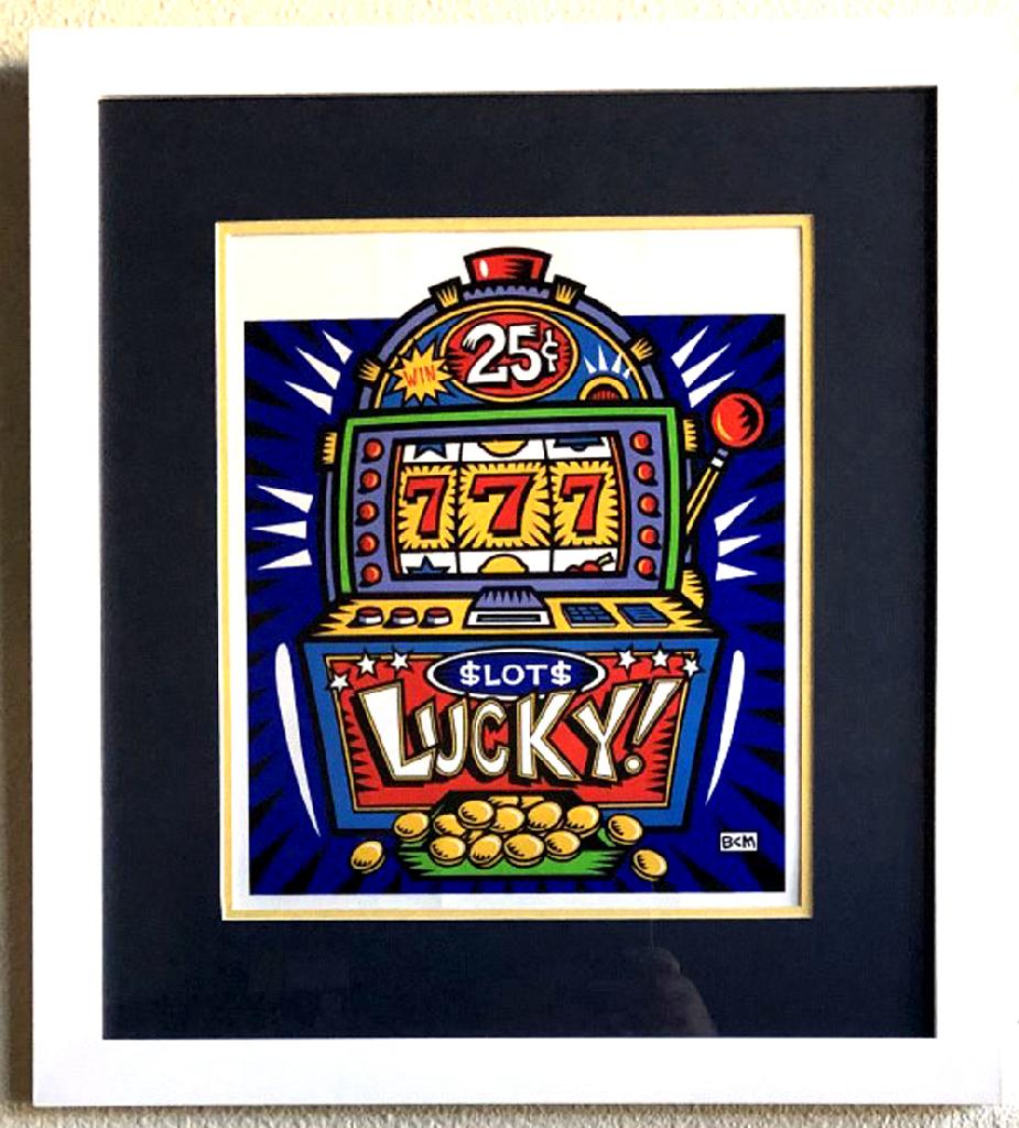 Burton Morris - ''''Slot Machine'''' Blue Framed Giclee: Gov. File: M-13923 Burton Morris - ''''Slot Machine'''' Blue Framed Giclee Original Signature Asset Type: Collectable Shipping: $39.95. Item may be pick up only, or require additional shipping charges