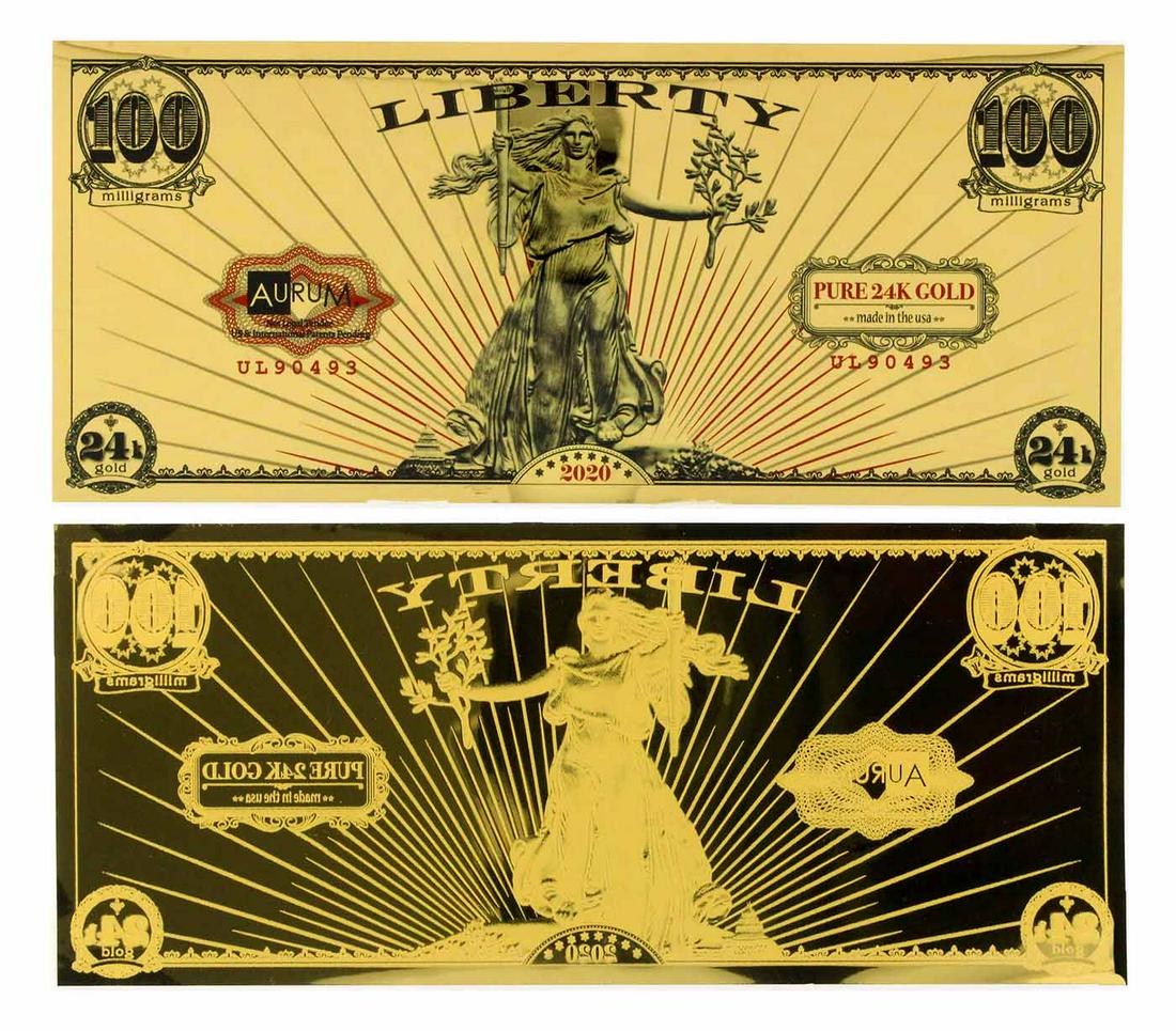 2020 1/10 Gram Aurum Liberty Excellent 24K Gold Note -: Gov. File: C-83001 2020 1/10 Gram Aurum Liberty Excellent 24K Gold Note - Great Investment - Asset Type: Paper Money Shipping: $9.95