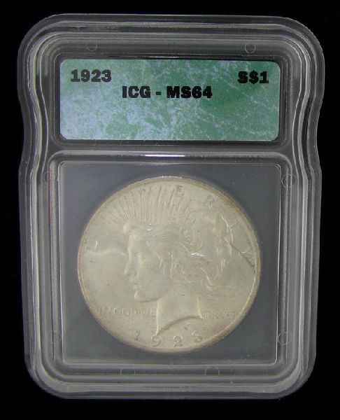 1923 Peace Silver Dollar Coin - Investment: 1923 Peace Silver Dollar Coin - Bid with utmost confidence from GovernmentAuction.com. We have been in business for over 35 years, and pride ourselves on perfect customer service.