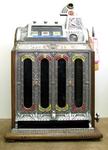 5 Cent Mills F.O.K. Vendor Slot Machine w/Skill Stops: 5 Cent Mills F.O.K. Vendor Slot Machine w/Skill Stops c1923 w/Keys - Thank you for viewing this Item. We hope that you are successful in your bidding. For over 30 years we have given the best possible