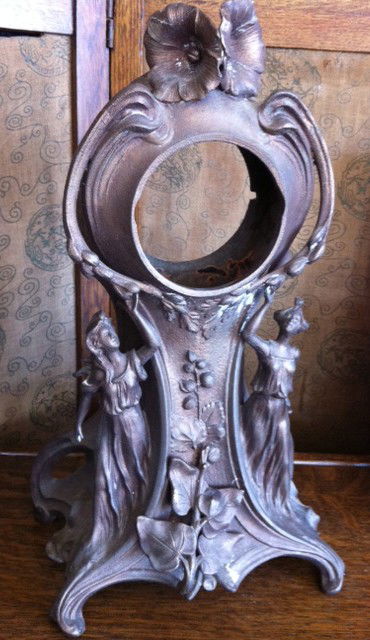 Antique Metal Clock Case Ivy and Hibiscus Theme w/Muses: Antique Metal Clock Case Ivy and Hibiscus Theme w/ Muses- Thank you for viewing this Item. We hope that you are successful in your bidding. For over 30 years we have given the best possib