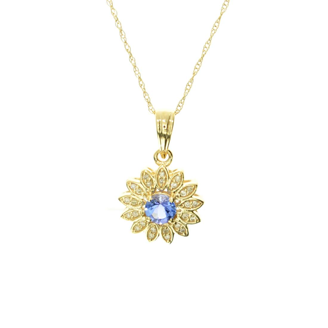 14KT. Gold 0.38CT Round Cut Tanzanite and 0.05CT Round Brilliant Cut Diamond Pendant W Gold Chain: Gov. File: H-29149 Fine Jewelry, Designer Sebastian 14KT. Gold, 0.38CT Round Cut Tanzanite and 0.05CT Round Brilliant Cut Diamond Pendant with Gold Chain Retail Replacement Value: $1.5K Asset Type: 14