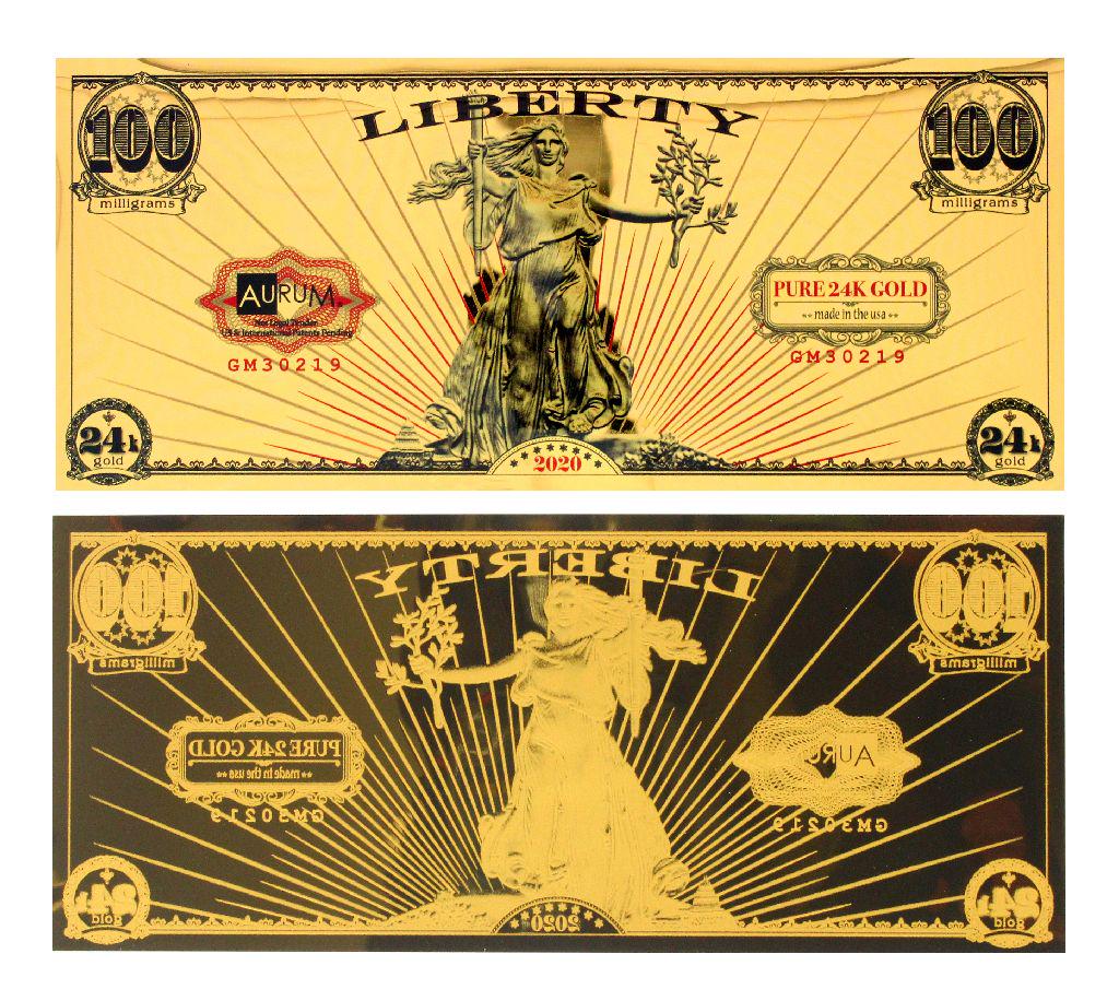 2020 1/10 Gram Aurum Liberty Excellent 24K Gold Note - Great Investment -: Gov. File: C-81966 2020 1/10 Gram Aurum Liberty Excellent 24K Gold Note - Great Investment - Asset Type: Paper Money Shipping: $9.95