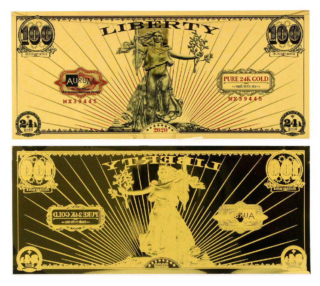 2020 1/10 Gram Aurum Liberty Excellent 24K Gold Note - Great Investment -: Gov. File: C-82992 2020 1/10 Gram Aurum Liberty Excellent 24K Gold Note - Great Investment - Asset Type: Paper Money Shipping: $9.95