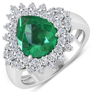 APP: 19.9k Gorgeous 14K White Gold 2.51CT Pear Cut Zambian Emerald and White Diamond Ring - Great: Gov. File: H-79797 Gorgeous 14K White Gold 2.51CT Pear Cut Zambian Emerald and White Diamond Ring - Great Investment - (Vault_Q) (QR25945WD-14KW-SM-ZE) Retail Replacement Value: $19.9K Asset