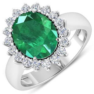 APP: 19.4k Gorgeous 14K White Gold 2.81CT Oval Cut Zambian Emerald and White Diamond Ring - Great: Gov. File: H-79258 Gorgeous 14K White Gold 2.81CT Oval Cut Zambian Emerald and White Diamond Ring - Great Investment - (Vault_Q) (QR25944WD-14KW-SM-ZE) Retail Replacement Value: $19.4K Asset