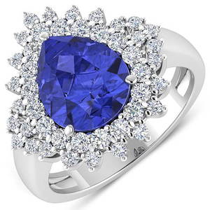 APP: 15.4k Gorgeous 14K White Gold 2.71CT Pear Cut Tanzanite and White Diamond Ring - Great