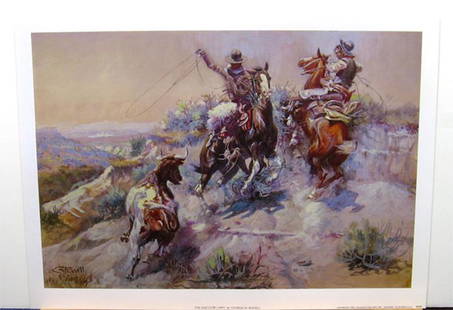 CHARLES M. RUSSELL (After) The Mad Cow Print, 22'' x 16'': Gov. File: P-07496 Charles M. Russell CHARLES M. RUSSELL: (After) The Mad Cow Print 22 inches x 16 inches (Unframed) Asset Type:Charles M. Russell Print Shipping: $24.95