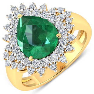 APP: 20k Gorgeous 14K Yellow Gold 2.51CT Pear Cut Zambian Emerald and White Diamond Ring - Great: Gov. File: H-80071 Gorgeous 14K Yellow Gold 2.51CT Pear Cut Zambian Emerald and White Diamond Ring - Great Investment - (Vault_Q) (QR25945WD-14KY-SM-ZE) Retail Replacement Value: $20.0K Asset