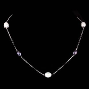 *Fine Jewelry 14KT. White Gold, 8.8GR, 17'' Link Chain With 5 Station Pearls (GL 8.8-6): Gov. File: H-19567 *Fine Jewelry 14KT. White Gold, 8.8GR, 17'' Link Chain With 5 Station Pearls (GL 8.8-6) Asset Type: 14KT. Necklace Shipping: $19.95