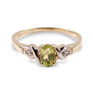 APP: 0.6k 14KT. Gold, 0.47CT Peridot And White Sapphire Ring: Gov. File: 87095 14KT. Gold, 0.47CT Peridot And White Sapphire Ring Retail Replacement Value: $0.6K Asset Type: 14KT. Ring Shipping: $19.95