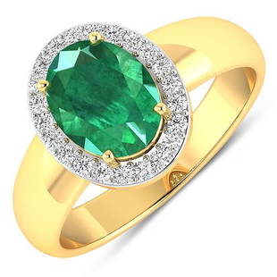 APP: 9.6k Gorgeous 14K Yellow Gold 1.41CT Oval Cut Zambian Emerald and White Diamond Ring - Great: Gov. File: H-70887 Gorgeous 14K Yellow Gold 1.41CT Oval Cut Zambian Emerald and White Diamond Ring - Great Investment - (Vault_Q) (QR23917WD-14KY-SM-ZE) Retail Replacement Value: $9.6K Asset