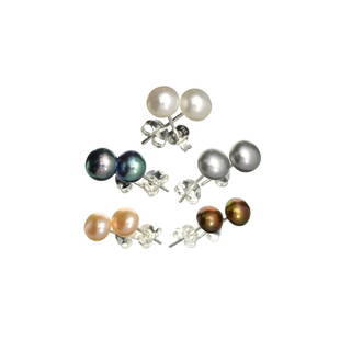 (5) Pair Button Pearl and Sterling Silver Earring Set: Gov. File: 51616 (5) Pair Button Pearl and Sterling Silver Earring Set Asset Type: Set Shipping: $19.95