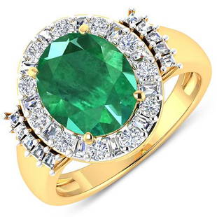 APP: 21.4k Gorgeous 14K Yellow Gold 2.81CT Oval Cut Zambian Emerald and White Diamond Ring - Great: Gov. File: H-77906 Gorgeous 14K Yellow Gold 2.81CT Oval Cut Zambian Emerald and White Diamond Ring - Great Investment - (Vault_Q) (QR25941WD-14KY-SM-ZE) Retail Replacement Value: $21.4K Asset
