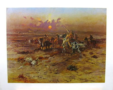 CHARLES M. RUSSELL (After) Stolen Horses Print, 28'' x 22'': Gov. File: P-07507 Charles M. Russell CHARLES M. RUSSELL: (After) Stolen Horses Print 28 inches x 22 inches (Unframed) Asset Type:Charles M. Russell Print Shipping: $24.95