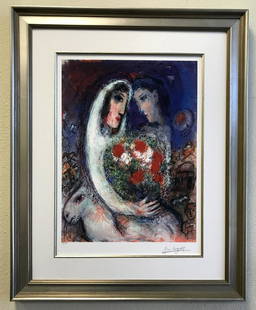 *Interpretation of Works by Marc Chagall, Limited Edition ''''Marriage'''' Photomechanical: Gov. File: M-14879 *Interpretation of Works by Marc Chagall, Limited Edition ''''Marriage'''' Photomechanical Reproduction with a Facsimile Signature 26x32 Asset Type: Collectable Shipping: