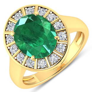 APP: 19k Gorgeous 14K Yellow Gold 2.81CT Oval Cut Zambian Emerald and White Diamond Ring - Great: Gov. File: H-74127 Gorgeous 14K Yellow Gold 2.81CT Oval Cut Zambian Emerald and White Diamond Ring - Great Investment - (Vault_Q) (QR25934WD-14KY-SM-ZE) Retail Replacement Value: $19.0K Asset