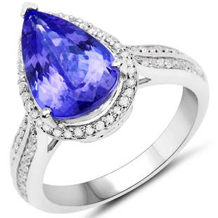 APP: 14.8k *14KT. White Gold 4.45 Pear Cut Tanzanite and White Diamond Ring (Vault_Q): Gov. File: H-59360 *14KT. White Gold 4.45 Pear Cut Tanzanite and White Diamond Ring (Vault_Q) (QR21703TANWD-14KT.W-7) Retail Replacement Value: $14.8K Asset Type: 14KT. Ring Shipping: $19.95