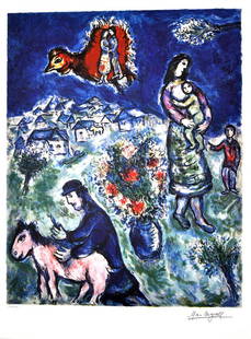 MARC CHAGALL (After) Sur La Route du Village Print, 242 of 500: Gov. File: P-04310 Marc Chagall MARC CHAGALL: (After) Sur La Route du Village Print 24.5 inches x 33.5 inches (Unframed) Asset Type: Marc Chagall Print Shipping: $24.95