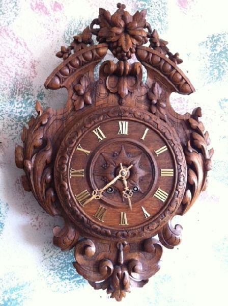 Black Forest French Movement Hand Carved Wall Clock: Black Forest French Movement Hand Carved Wall Clock-Works Great - Thank you for viewing this Item. We hope that you are successful in your bidding. For over 30 years we have given the best possible cu