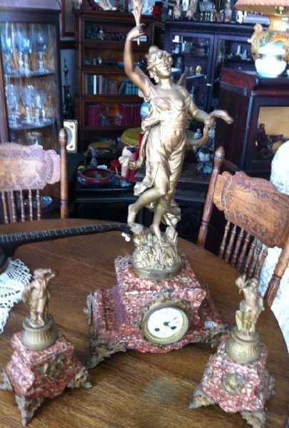 Libellule Marble & Stleter French Clock Set Par Chauvin: Libellule Pink Marble & Stleter French Clock Set Par Chauvin w/Bell - Thank you for viewing this Item. We hope that you are successful in your bidding. For over 30 years we have given the best possibl