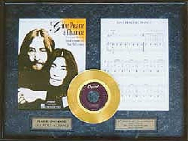JOHN LENNON "Give Peace a Chance" Gold Record w/Music: JOHN LENNON "Give Peace a Chance" - Bid with utmost confidence from GovernmentAuction.com. We have been in business for over 35 years, and pride ourselves on perfect customer service.