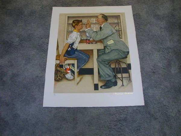 Norman Rockwell Print - The Optometrist: Norman Rockwell Lithograph - The Optometrist - Numbered, Encore Edition, Gold Stamp Signature - Thank you for viewing this Item. We hope that you are successful in your bidding. For over 30 years we h
