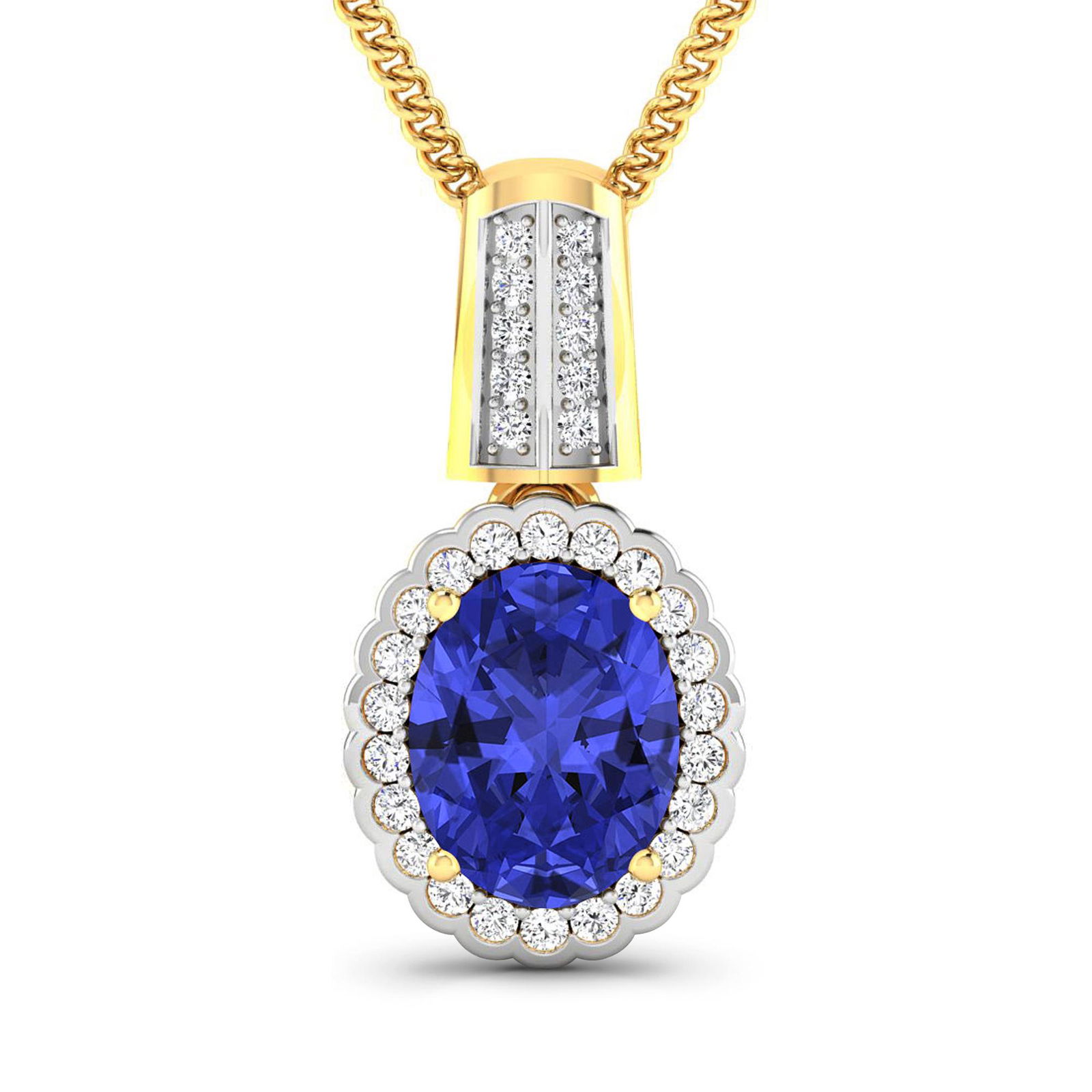 Est. Value 1.9K - 3.1K Gorgeous 14K Yellow Gold 1.60CT Oval Cut Tanzanite and White Diamond Pendant: Gov. File: K-12490 Gorgeous 14K Yellow Gold 1.60CT Oval Cut Tanzanite and White Diamond Pendant w/ 18 Chain - Great Investment - (Vault_Q) (QP12195WD-14KY-SM-TAN) Retail Replacement Value:$6.2KPendant