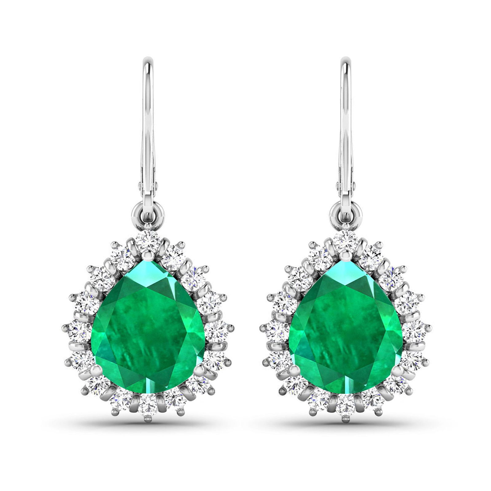 *14KT White Gold 2.88CT Pear Cut Zambian Emerald and White Diamond Earrings (Vault_Q): Gov. File: K-16091 *14KT White Gold 2.88CT Pear Cut Zambian Emerald and White Diamond Earrings (Vault_Q) (QE11303WD-14KW-SM-ZE) Retail Replacement Value:$14.4KAsset Type: 14KT EarringsShipping: $19.95