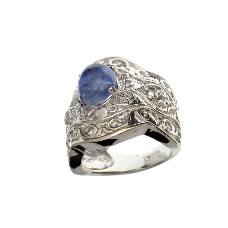 APP: 2.3k Fine Jewelry 2.80CT Oval Cut Cabochon Tanzanite And Platinum Over Sterling Silver Ring: Gov. File: H-06728 Fine Jewelry 2.80CT Oval Cut Cabochon Tanzanite And Platinum Over Sterling Silver Ring Retail Replacement Value: $2.3K Asset Type: Sterling Silver Ring Shipping: $19.95