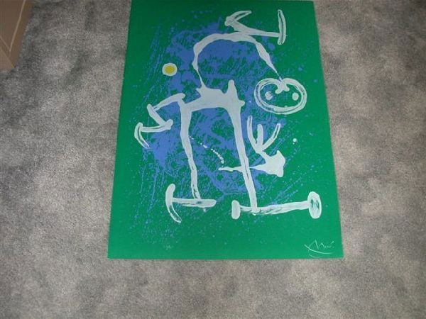 Signed Joan Miro ""The Illiterate"" Lithograph: Signed Joan Miro "The Illiterate" Lithograph - Blue and White - Thank you for viewing this Item. We hope that you are successful in your bidding. For over 30 years we have given the best pos